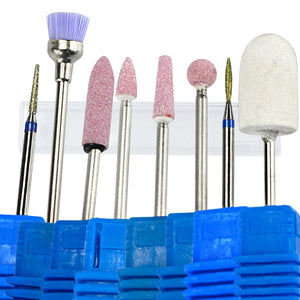 8PCS Pro Electric Nail Drill Bit Machine Accessory Ceramic Stone Diamond Burr Drill Brush 3/32" Cuticle Clean Milling File CH297
